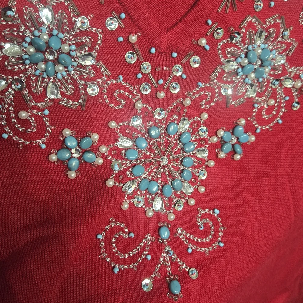 Quacker Factory Red beaded/sequined Tunic Top 2X Valentine's Day - Picture 10 of 10